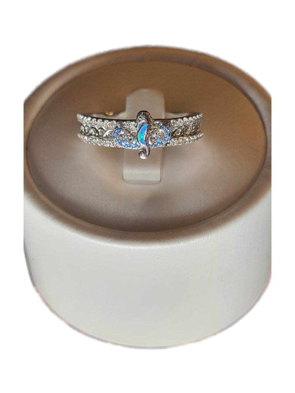 Seahorse Infinity Opalite Ring 925 Sterling Silver CZ Size 8 NWT